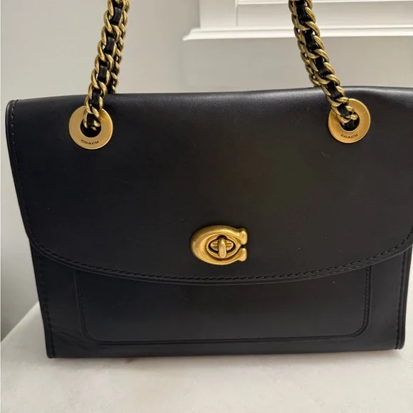 Coach Parker Chain Black Leather Shoulder Bag - Picture 2 of 11